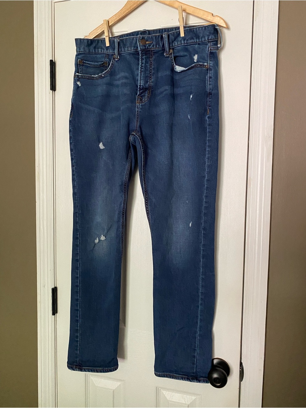 Old Navy - Mens Slim Dark Blue Jeans with Distressing - size 34 x 30